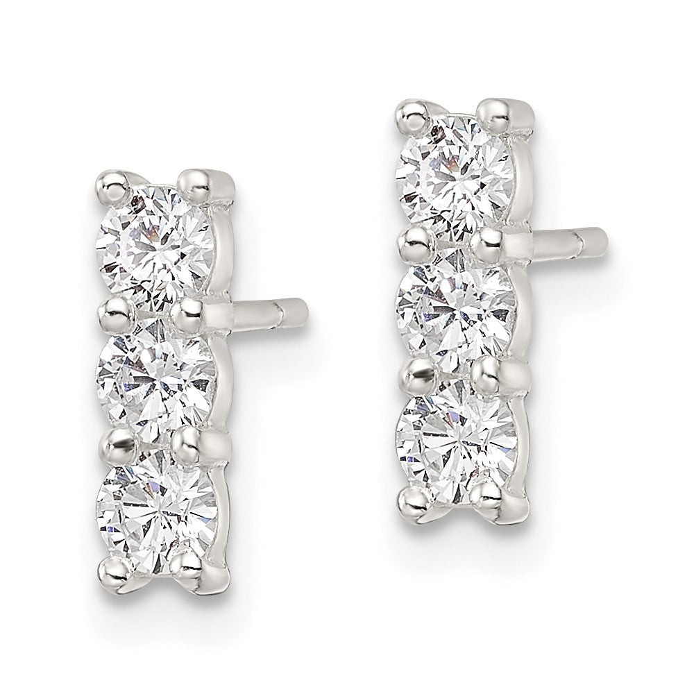 Sterling Silver Polished Three Cz Post Earrings