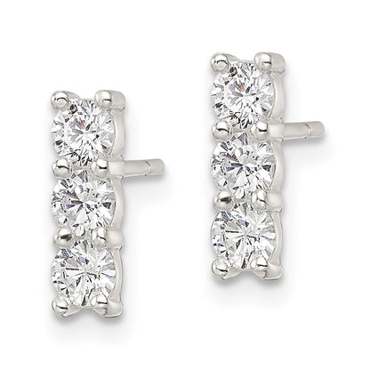 Sterling Silver Polished Three Cz Post Earrings