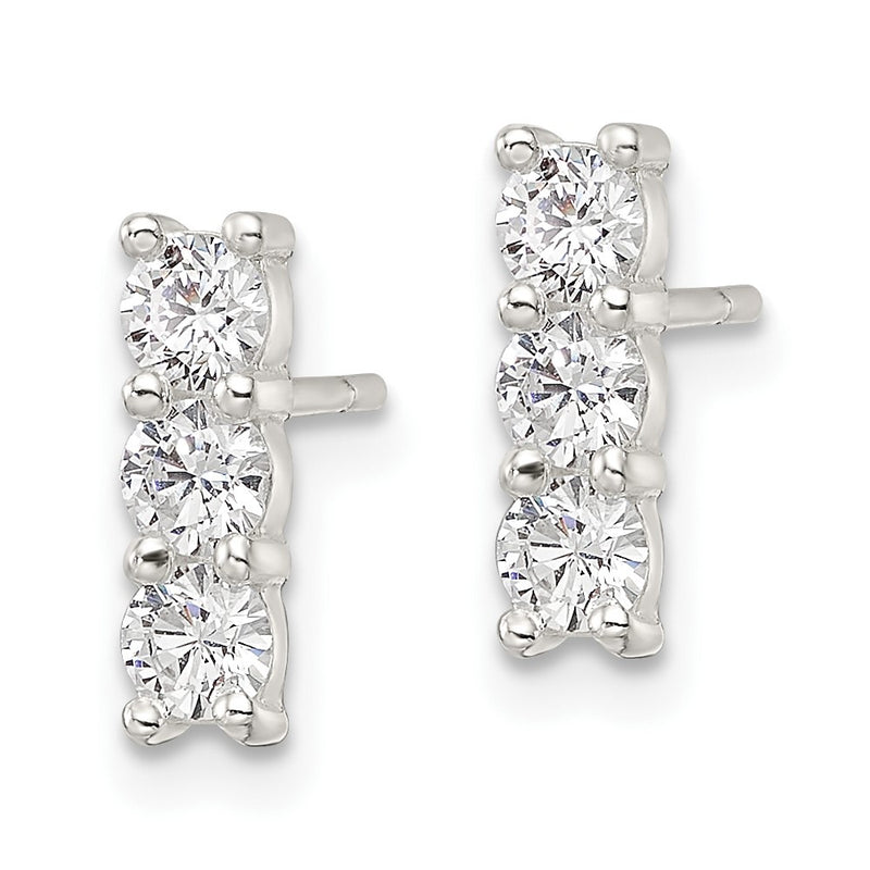 Sterling Silver Polished Three Cz Post Earrings