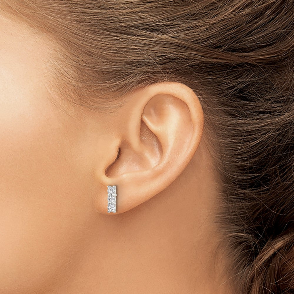 Sterling Silver Polished Three Cz Post Earrings