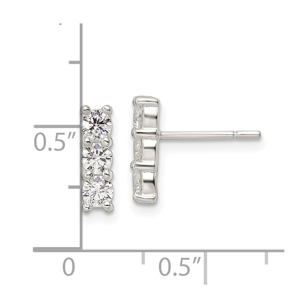 Sterling Silver Polished Three Cz Post Earrings