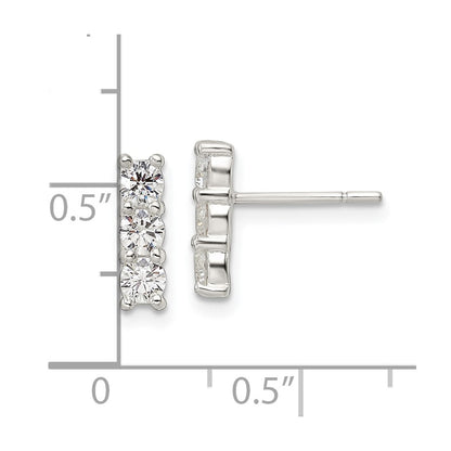 Sterling Silver Polished Three Cz Post Earrings