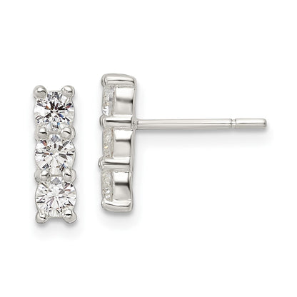Sterling Silver Polished Three Cz Post Earrings