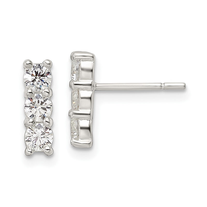 Sterling Silver Polished Three Cz Post Earrings