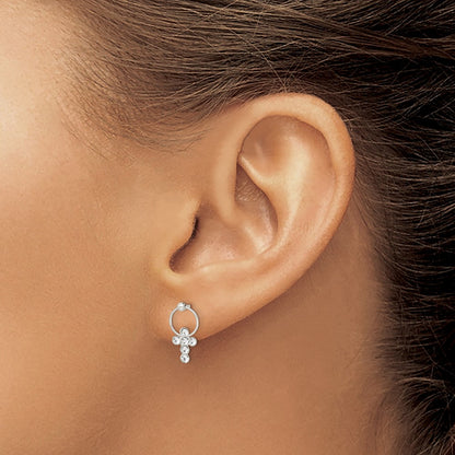 Sterling Silver Polished Cz Cross Circle Post Dangle Earrings