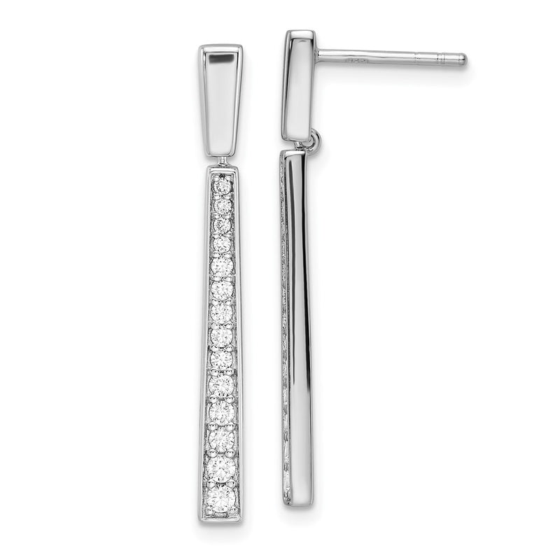 Sterling Silver Rhodium-Plated Polished Cz Tapered Post Dangle Earrings