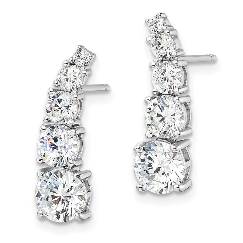 Sterling Silver Rhodium-Plated Polished Graduated Cz Post Earrings