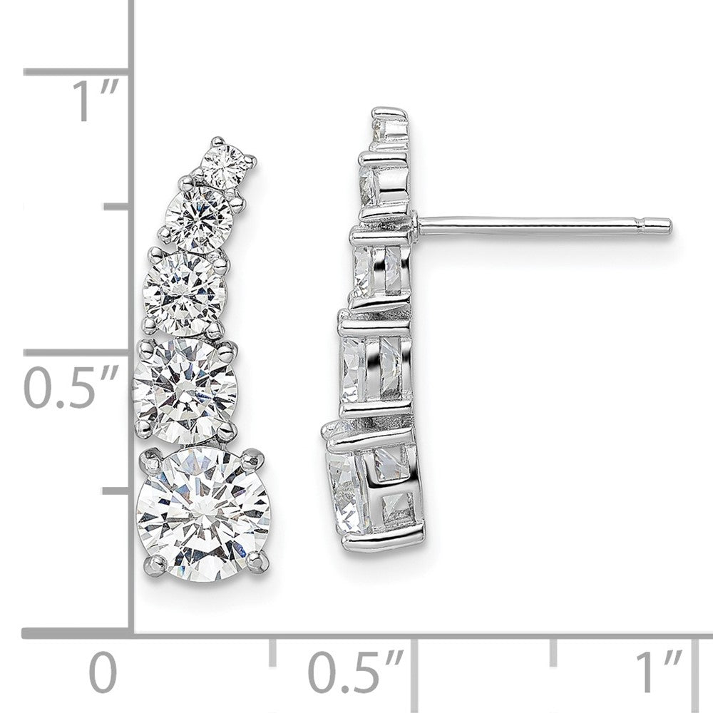 Sterling Silver Rhodium-Plated Polished Graduated Cz Post Earrings