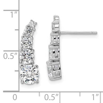 Sterling Silver Rhodium-Plated Polished Graduated Cz Post Earrings