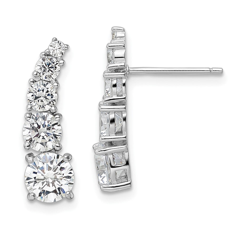Sterling Silver Rhodium-Plated Polished Graduated Cz Post Earrings