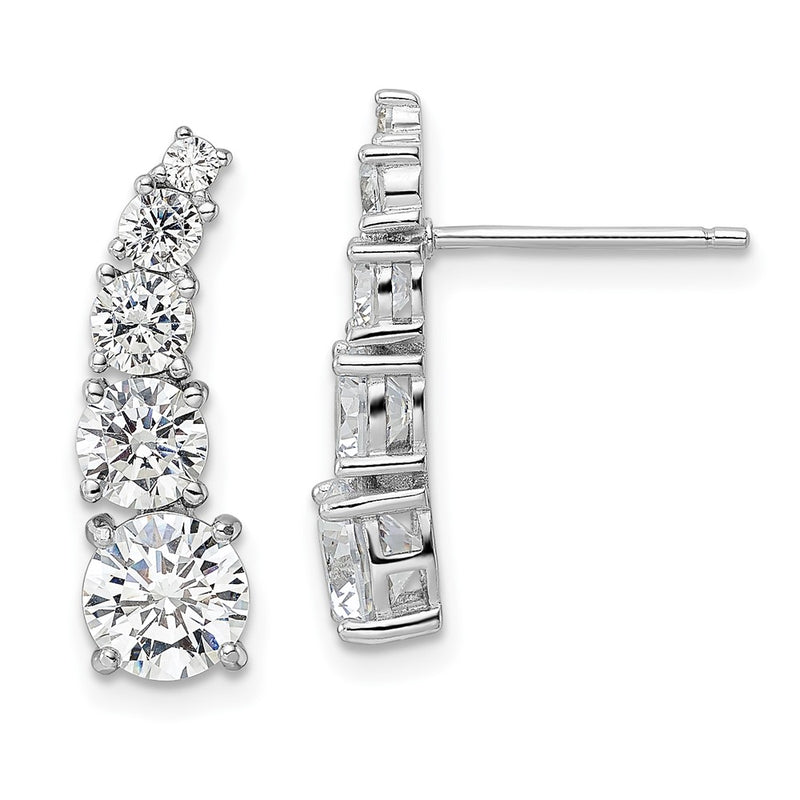 Sterling Silver Rhodium-Plated Polished Graduated Cz Post Earrings