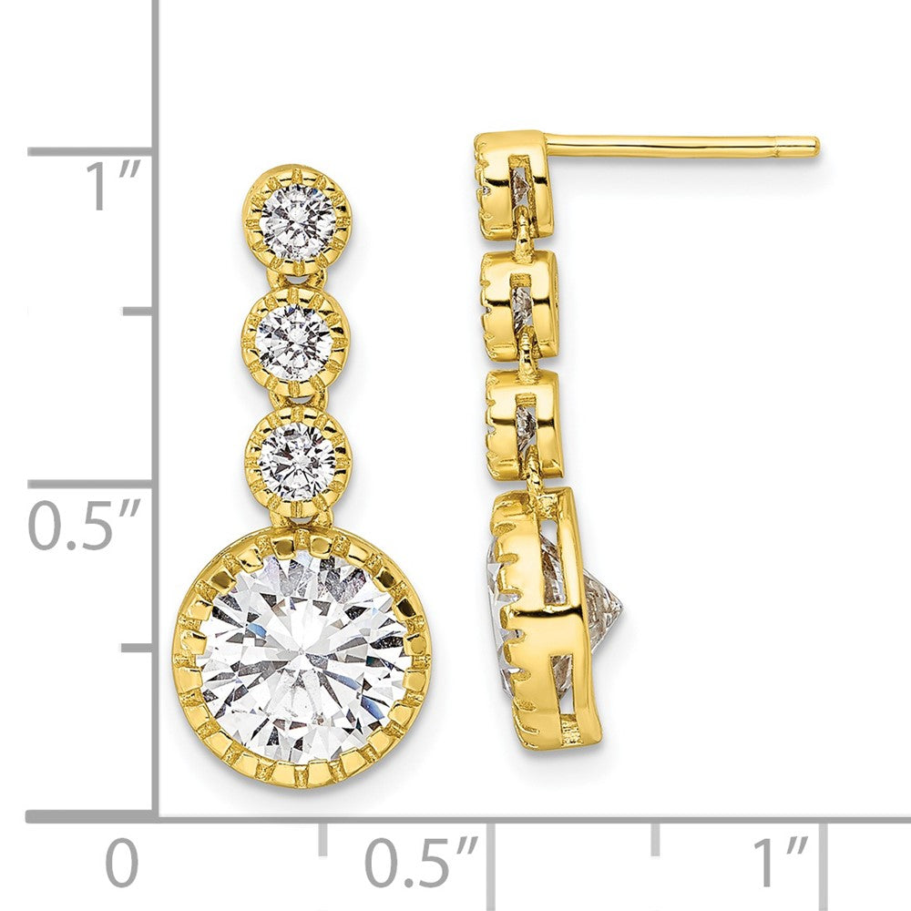 Sterling Silver Gold-Tone Polished Round Cz Post Dangle Earrings