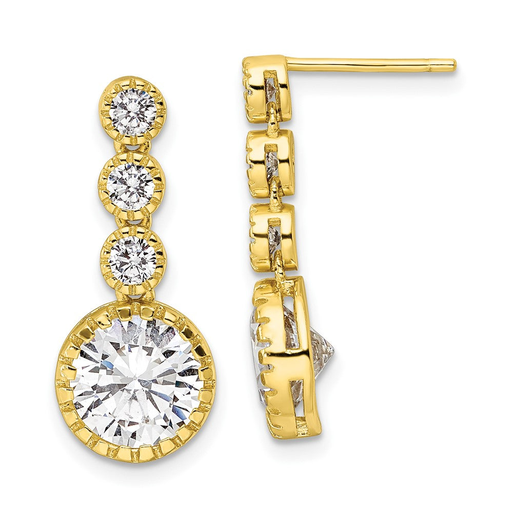 Sterling Silver Gold-Tone Polished Round Cz Post Dangle Earrings