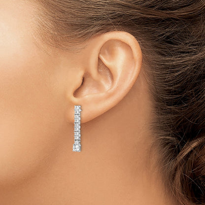 Sterling Silver Rhodium-Plated Polished Cz Post Dangle Earrings