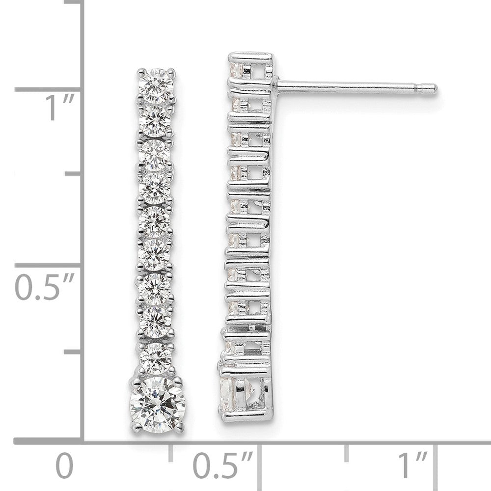 Sterling Silver Rhodium-Plated Polished Cz Post Dangle Earrings