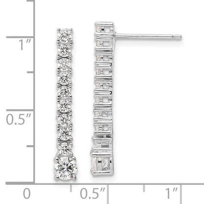 Sterling Silver Rhodium-Plated Polished Cz Post Dangle Earrings