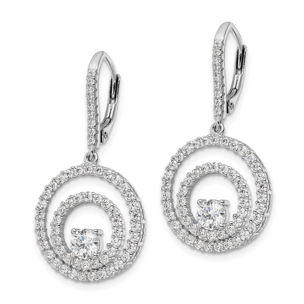 Sterling Silver Rhodium-Plated Polished Cz Circles Leverback Earrings