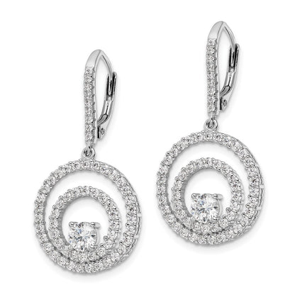 Sterling Silver Rhodium-Plated Polished Cz Circles Leverback Earrings