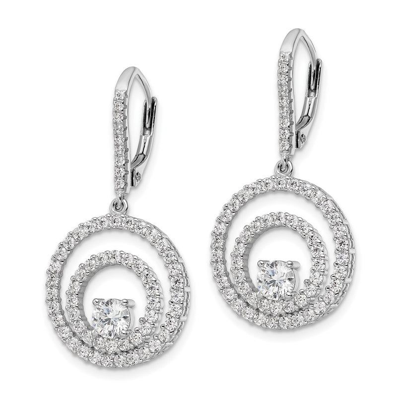 Sterling Silver Rhodium-Plated Polished Cz Circles Leverback Earrings