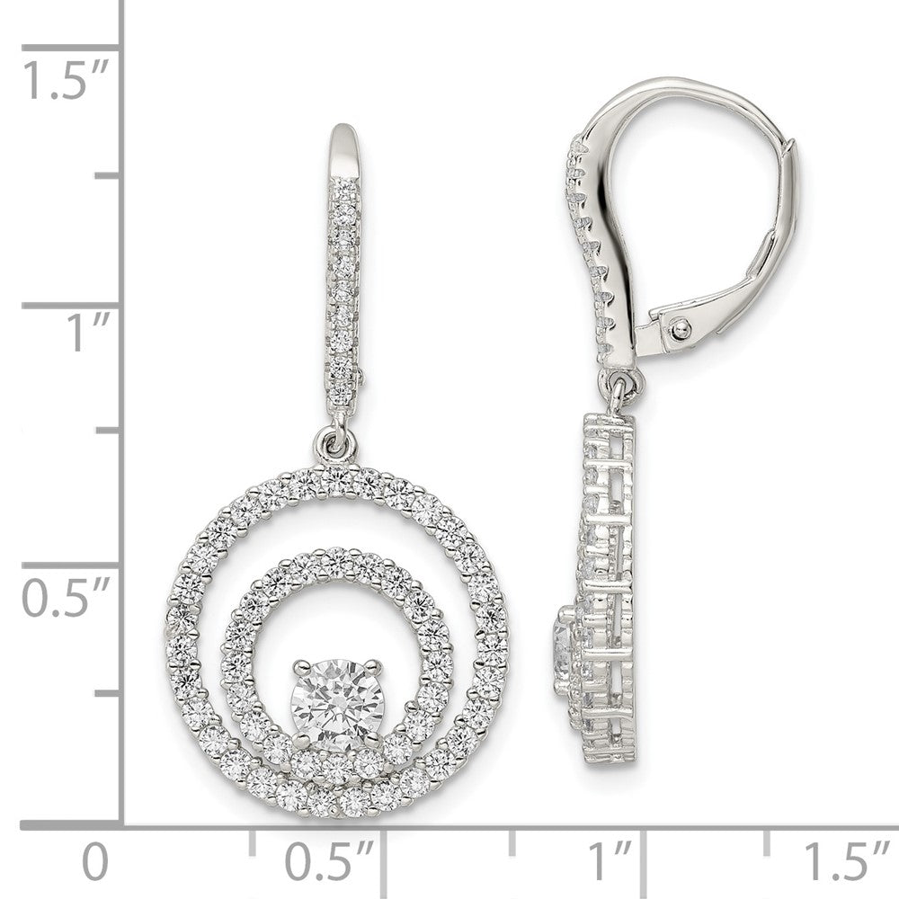 Sterling Silver Rhodium-Plated Polished Cz Circles Leverback Earrings