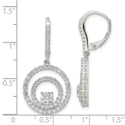 Sterling Silver Rhodium-Plated Polished Cz Circles Leverback Earrings