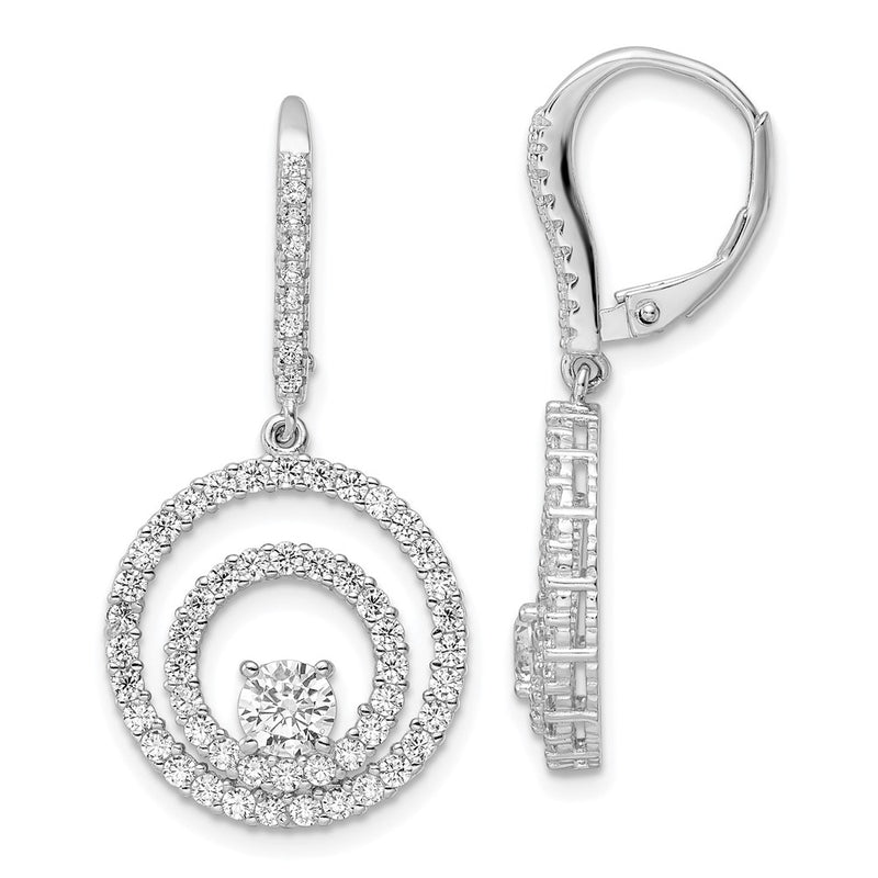 Sterling Silver Rhodium-Plated Polished Cz Circles Leverback Earrings