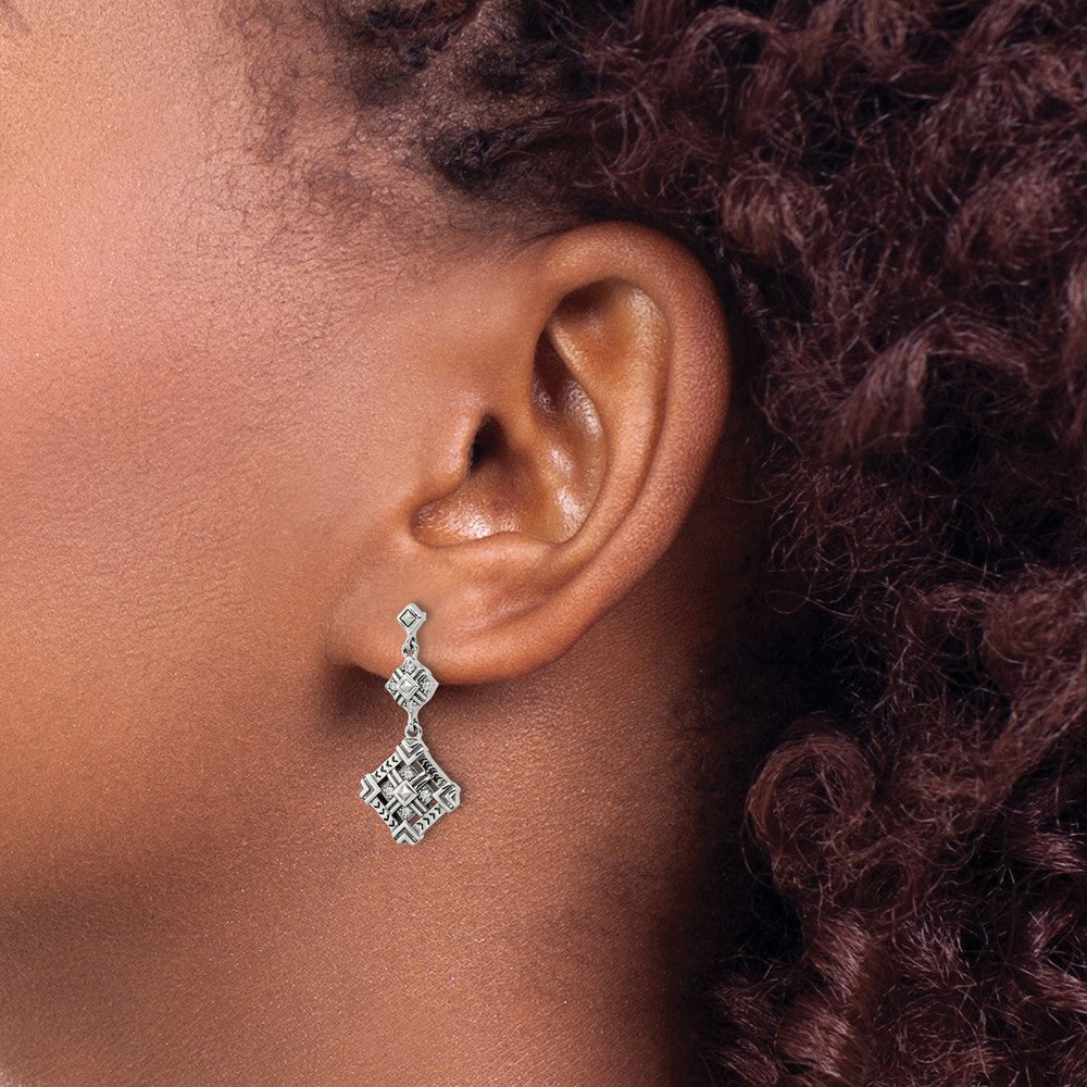 Sterling Silver Antiqued Cz Dangle Post Earrings