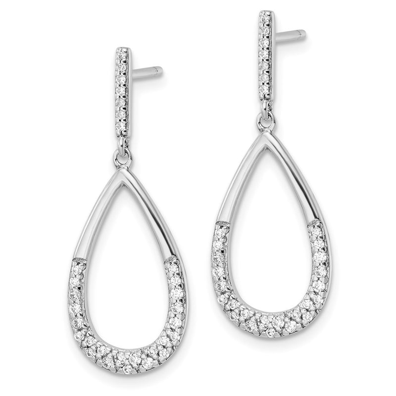 Sterling Silver Rhodium-Plated Polished Cz Teardrop Dangle Post Earrings