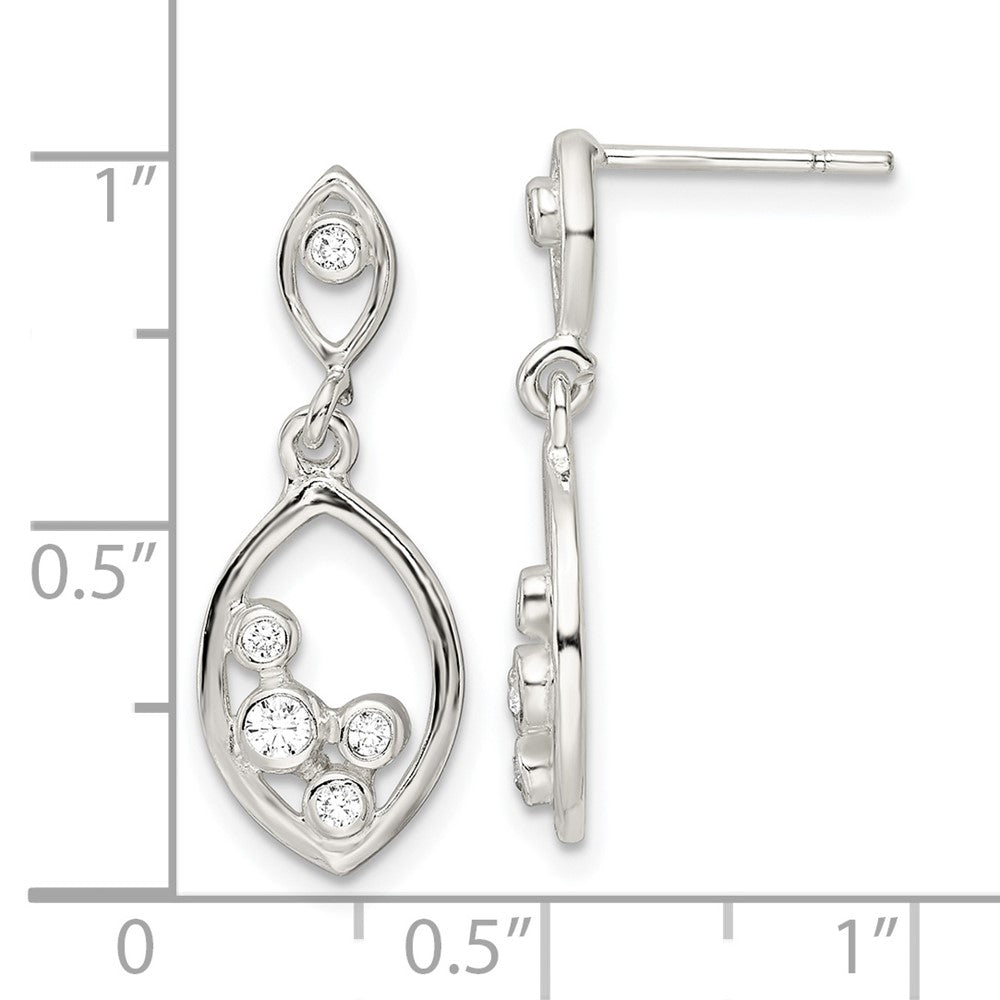 Sterling Silver Polished Cz Oval Dangle Post Earrings