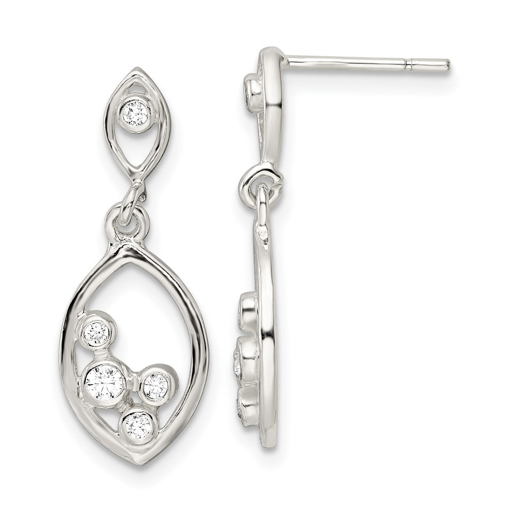 Sterling Silver Polished Cz Oval Dangle Post Earrings