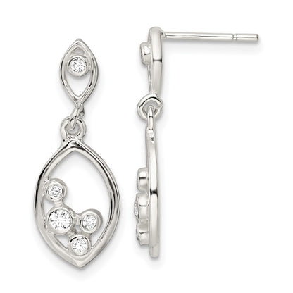 Sterling Silver Polished Cz Oval Dangle Post Earrings
