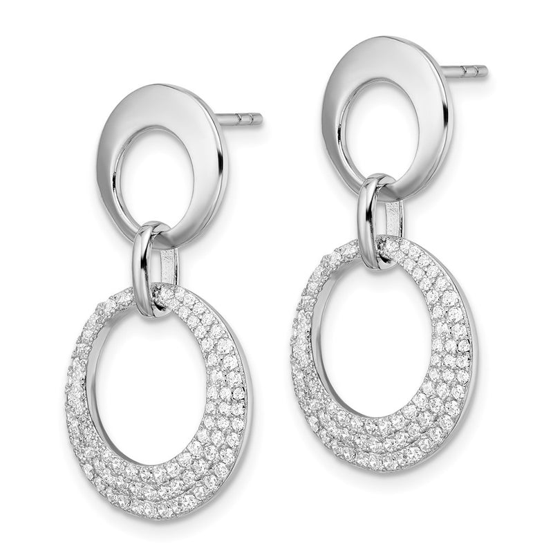 Sterling Silver Rhodium-Plated Pave Cz Interlocking Circles Post Earrings