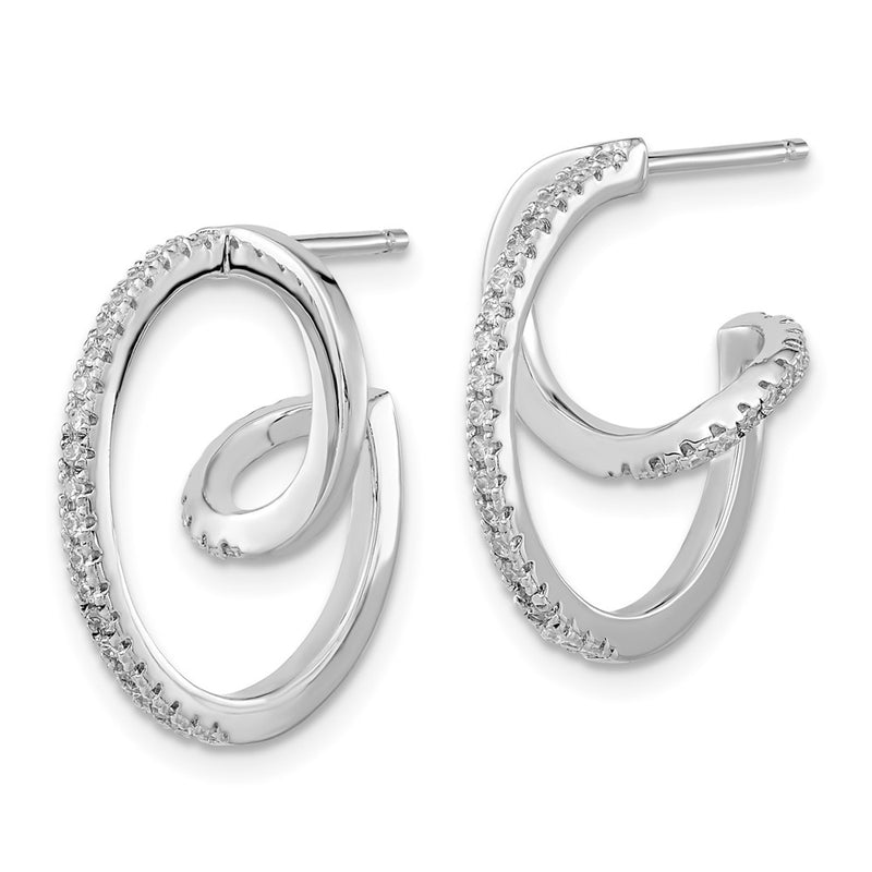 Sterling Silver Rhodium-Plated Cz Twisted Hoop Earrings