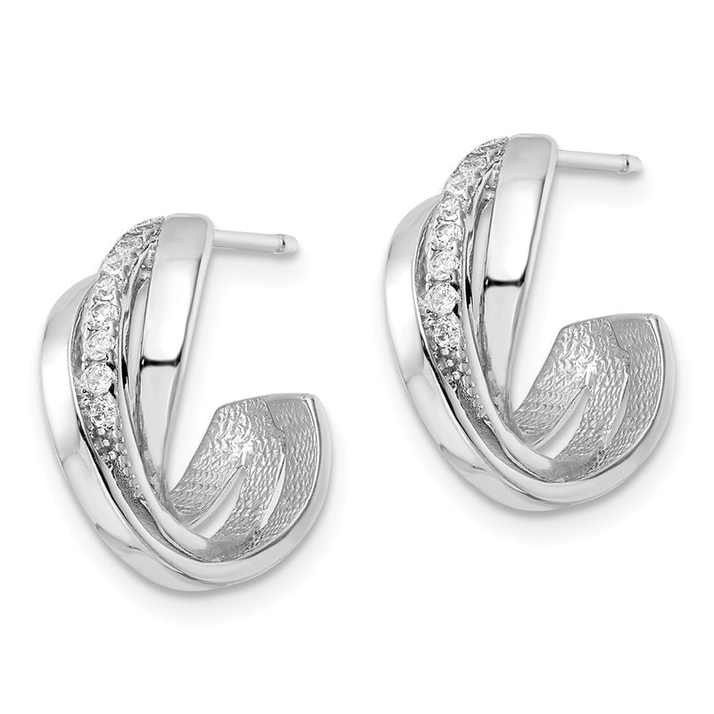 Sterling Silver Rhodium-Plated Polished Cz Twisted Post Earrings