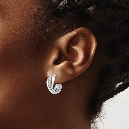 Sterling Silver Rhodium-Plated Polished Cz Twisted Post Earrings
