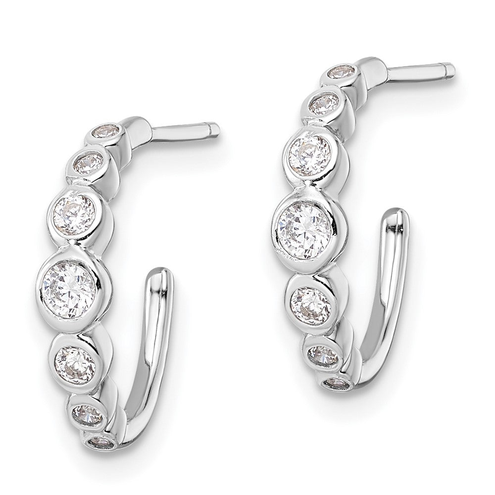 Sterling Silver Rhodium-Plated Cz Post Hoop Earrings