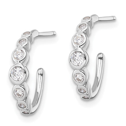 Sterling Silver Rhodium-Plated Cz Post Hoop Earrings