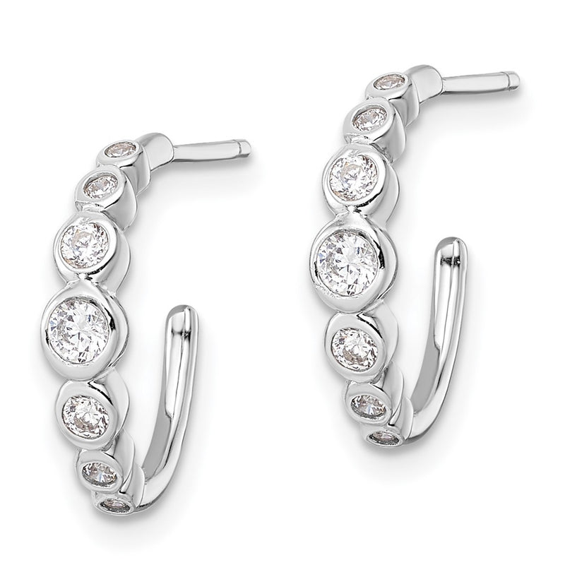 Sterling Silver Rhodium-Plated Cz Post Hoop Earrings