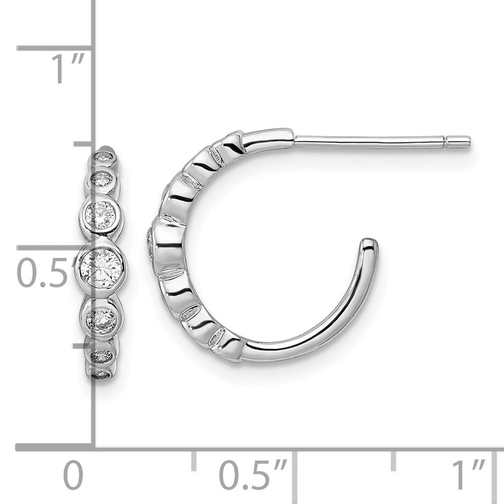 Sterling Silver Rhodium-Plated Cz Post Hoop Earrings