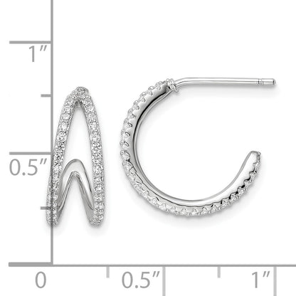 Sterling Silver Polished Rhodium-Plated Cz Post Hoop Earrings