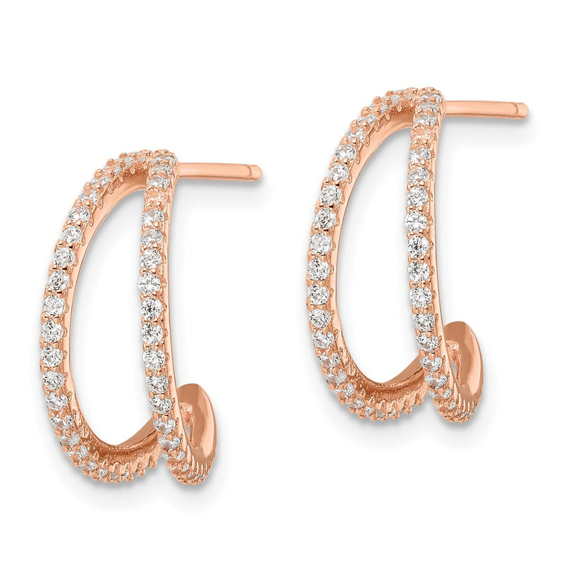 Sterling Silver Polished Rose-Tone Cz Post Hoop Earrings