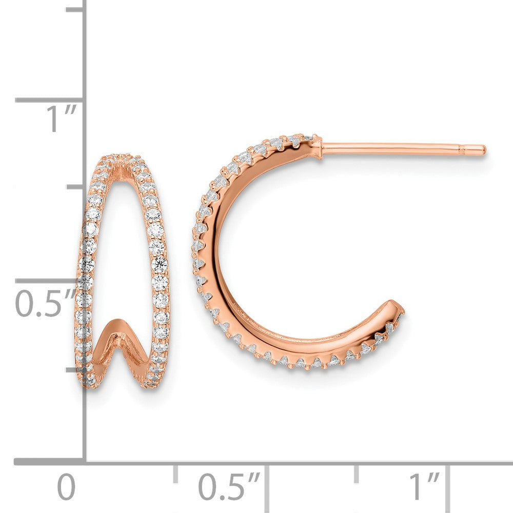 Sterling Silver Polished Rose-Tone Cz Post Hoop Earrings