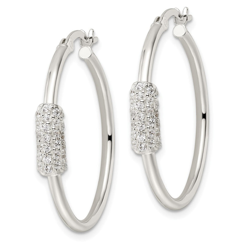 Sterling Silver Polished And Cz Circle Hoop Earrings