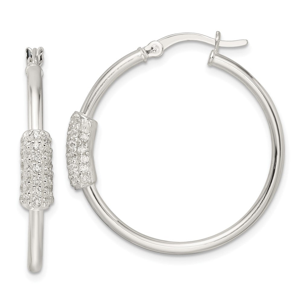 Sterling Silver Polished And Cz Circle Hoop Earrings