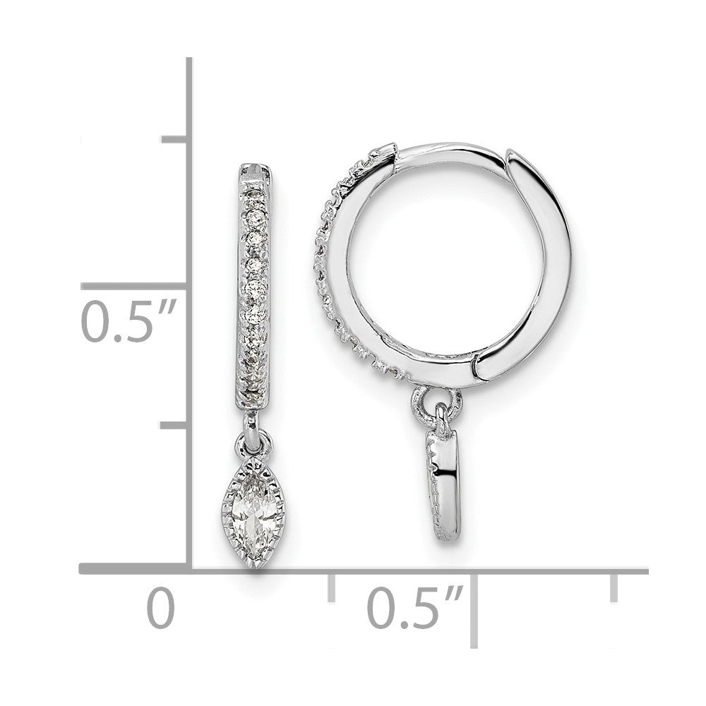 Sterling Silver Rhodium-Plated Polished Cz Hinged Hoop Earrings