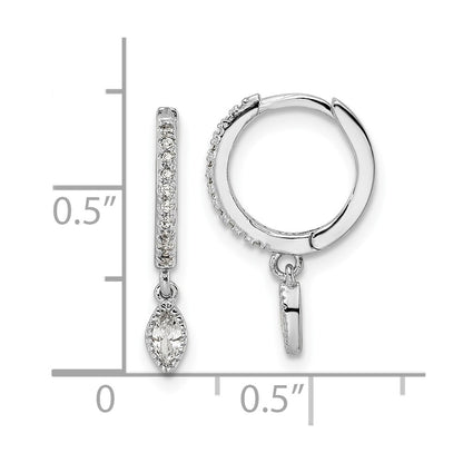 Sterling Silver Rhodium-Plated Polished Cz Hinged Hoop Earrings
