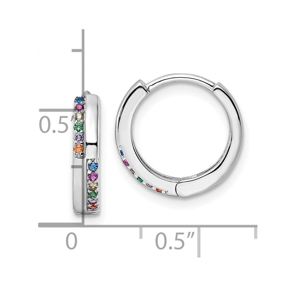 Sterling Silver Rhodium-Plated Multicolor Cz Hinged Hoop Earrings