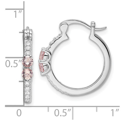 Sterling Silver Rhodium-Plated Pink Cz Hoop Earrings
