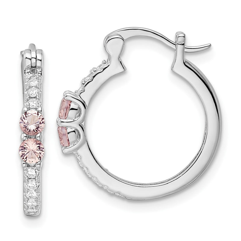 Sterling Silver Rhodium-Plated Pink Cz Hoop Earrings