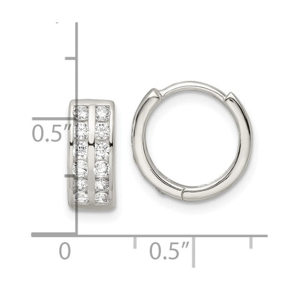 Sterling Silver Polished 2 Row Cz Hinged Hoop Earrings